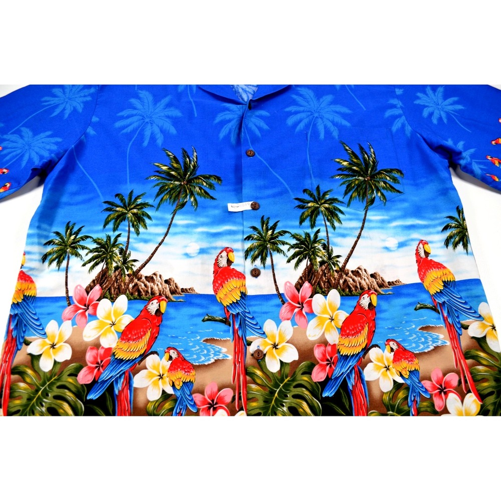 Vintage‎ Pacific Legend Hawaiian Shirt Blue Parrot Print XL EUC - Picture 7 of 16